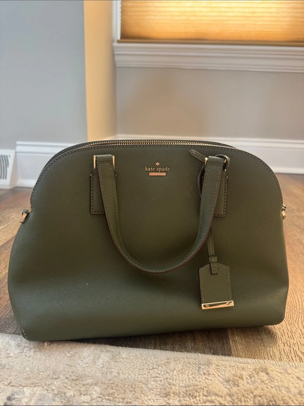 kate spade olive green dome satchel with gold hardware